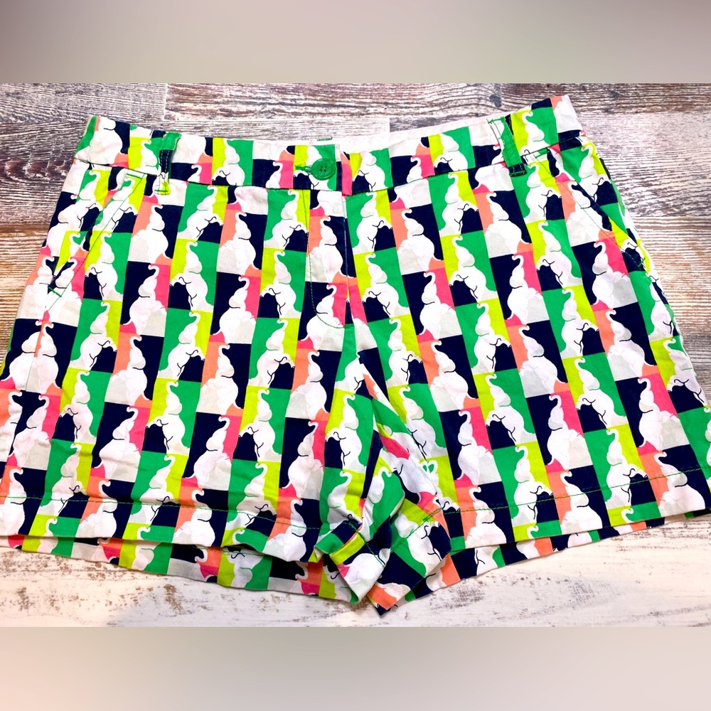Crown & Ivy Womens Shorts 12 Stretch Chino Green Pink Elephant Pockets